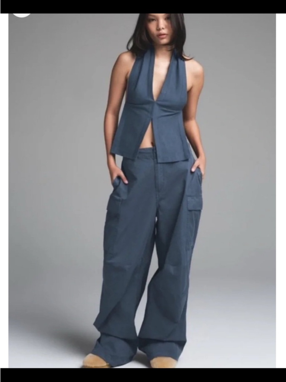 SKIMS High-Waist Wide Leg Cargo Pants in Slate Blue